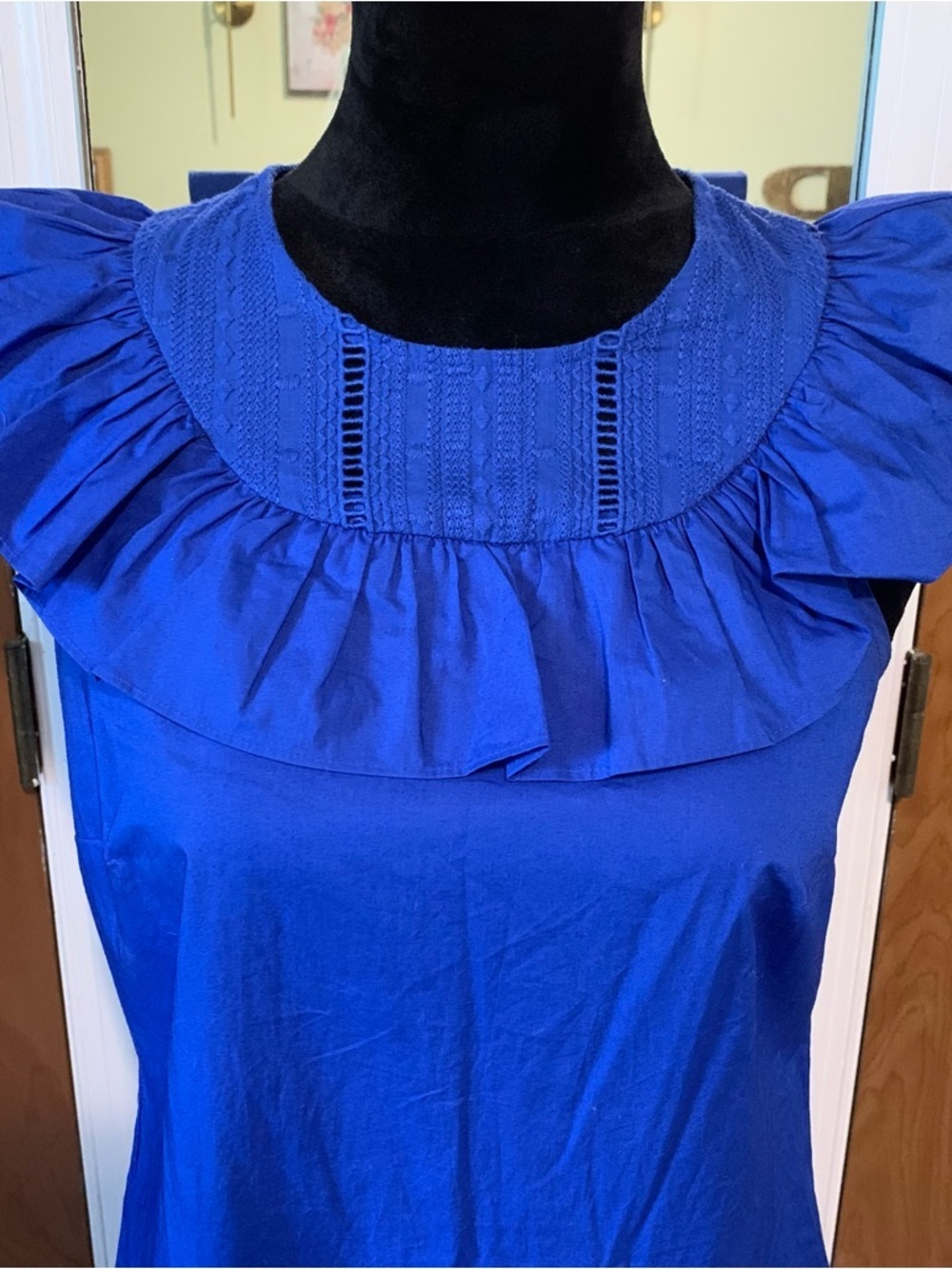 J.Crew Blue Ruffle Neck Shift Dress Size 2 Classic Preppy Career Chic - Picture 4 of 9